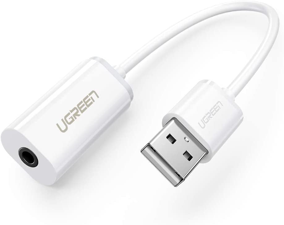 UGREEN USB Audio Adapter with 3.5mm TRRS Aux Connector (White)