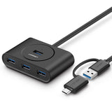 UGreen 4-Port USB 3.0 Hub with Type C Connector - 1M Cable, Black