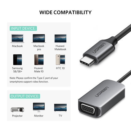 UGREEN USB-C to VGA Adapter 50316 - Compatible with MacBook Pro, Dell XPS, HP Spectre, and More