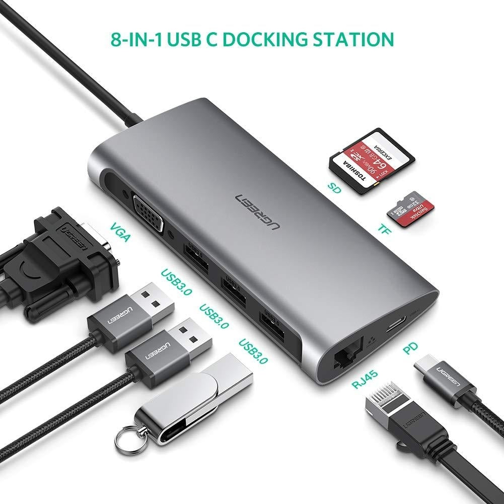 UGREEN 8-in-1 USB-C Multifunction Adapter with HDMI, VGA, Ethernet, 3 USB 3.0 Ports, SD/TF, and PD Charging (50539)