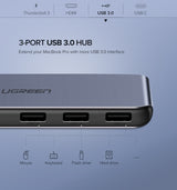 UGREEN 5-in-1 Dual Type-C Hub with 3 USB 3.0 Ports, USB-C Female, and PD Support (50775)