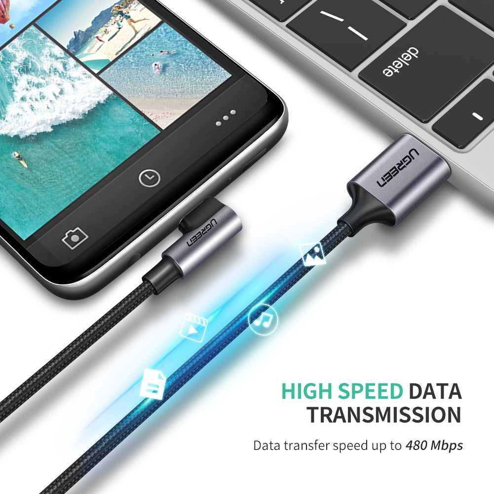 UGreen 90-Degree USB Type-C to USB 2.0A Cable - 2.0m, Fast Charging & Data Transfer