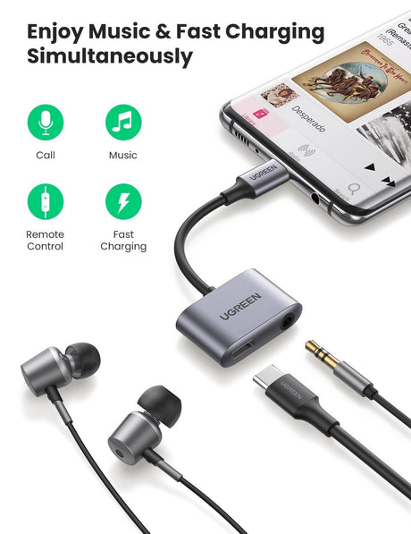 UGREEN 60164 Dual Function USB C to 3.5mm Headphone and Charging Adapter