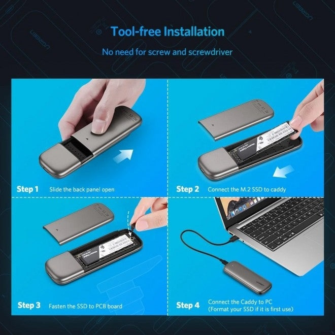 UGREEN External M.2 SSD Enclosure for SATA NGFF - 6Gbps Transfer Speed