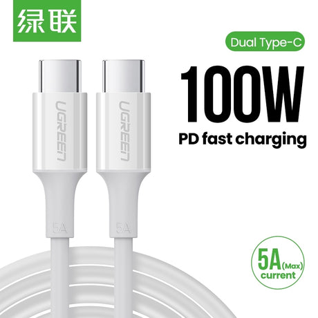 UGREEN 60552 USB-C 2.0 Male to Male Data Cable 5A, 2M - White