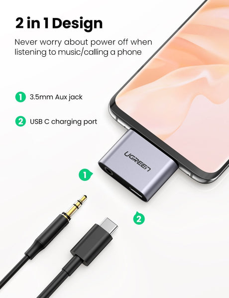 UGREEN 70312 Dual Function USB C to 3.5mm Audio and Charger Adapter