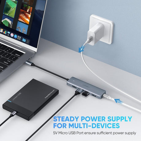 UGREEN USB-C to 4-Port USB 3.0 Hub with Micro USB Power Adapter