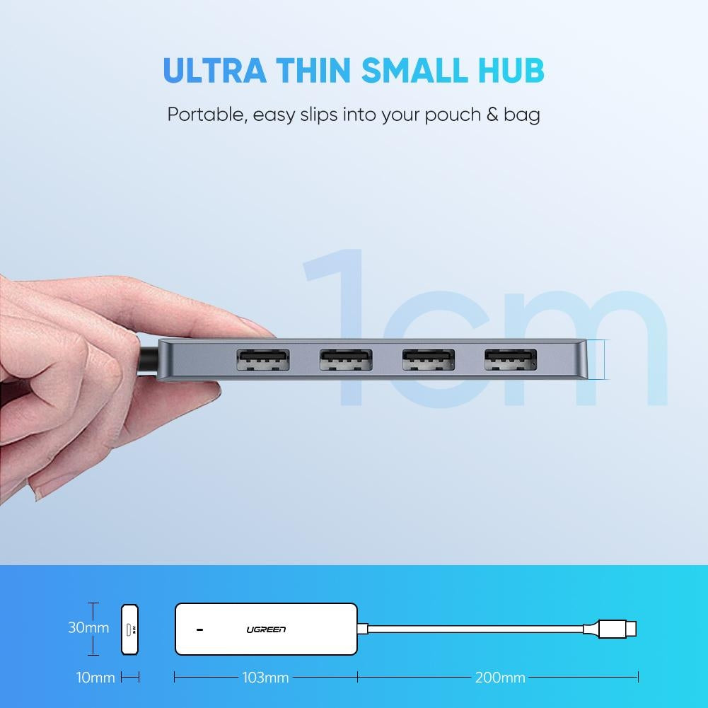 UGREEN USB-C to 4-Port USB 3.0 Hub with Micro USB Power Adapter