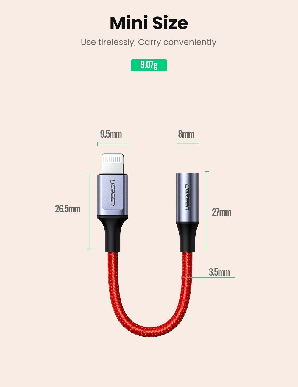 UGREEN MFi Certified iPhone 8-Pin to 3.5mm Audio Adapter