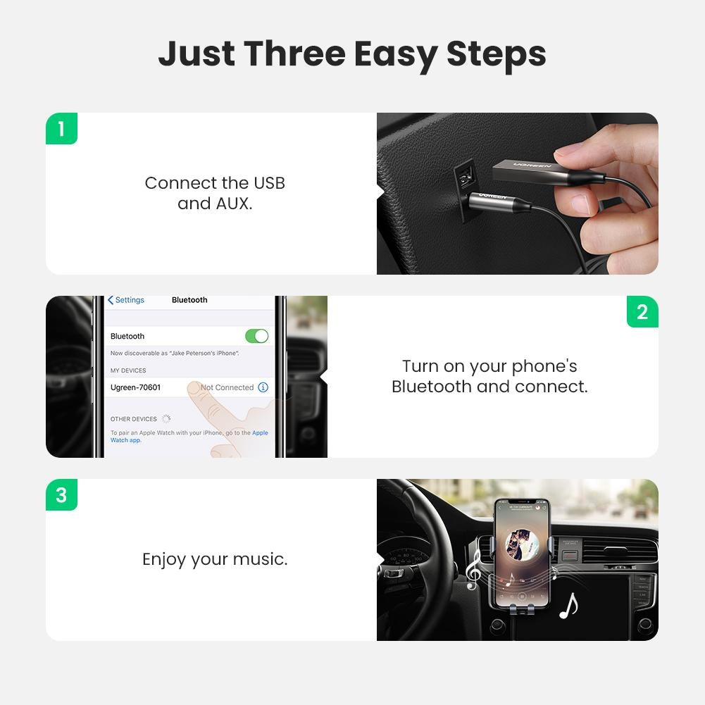 UGREEN Bluetooth Audio Receiver Adapter for USB 2.0 to 3.5mm Connection (70601)