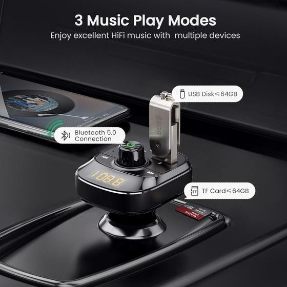 Ugreen 70717 Bluetooth 5.0 Car FM Transmitter with Fast Charging and Hi-Fi Sound