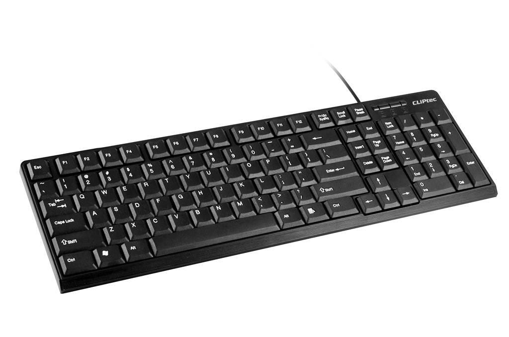 CLiPtec RZK247 Spill-Resistant USB Standard Keyboard - Classic Black Design