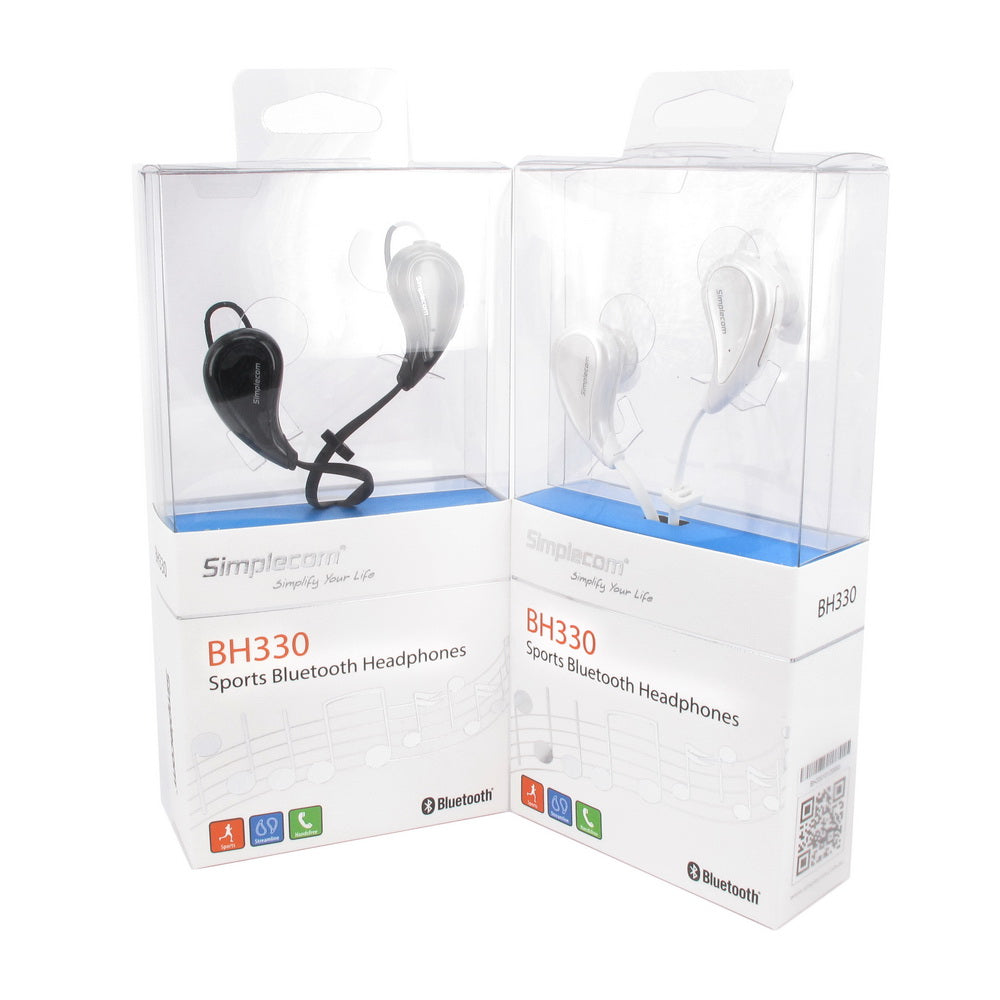 Simplecom BH330 Wireless Sports Earbuds - Bluetooth 4.1 Stereo Headphones in White