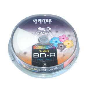 Ritek 25GB BD-R Blu-Ray Discs - 2X Speed, Printable White Top, Pack of 10