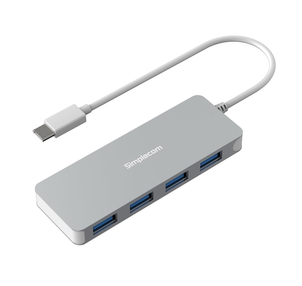 Simplecom CH320 Slimline Aluminium USB Type-C Hub with 4 USB 3.0 Ports - Silver