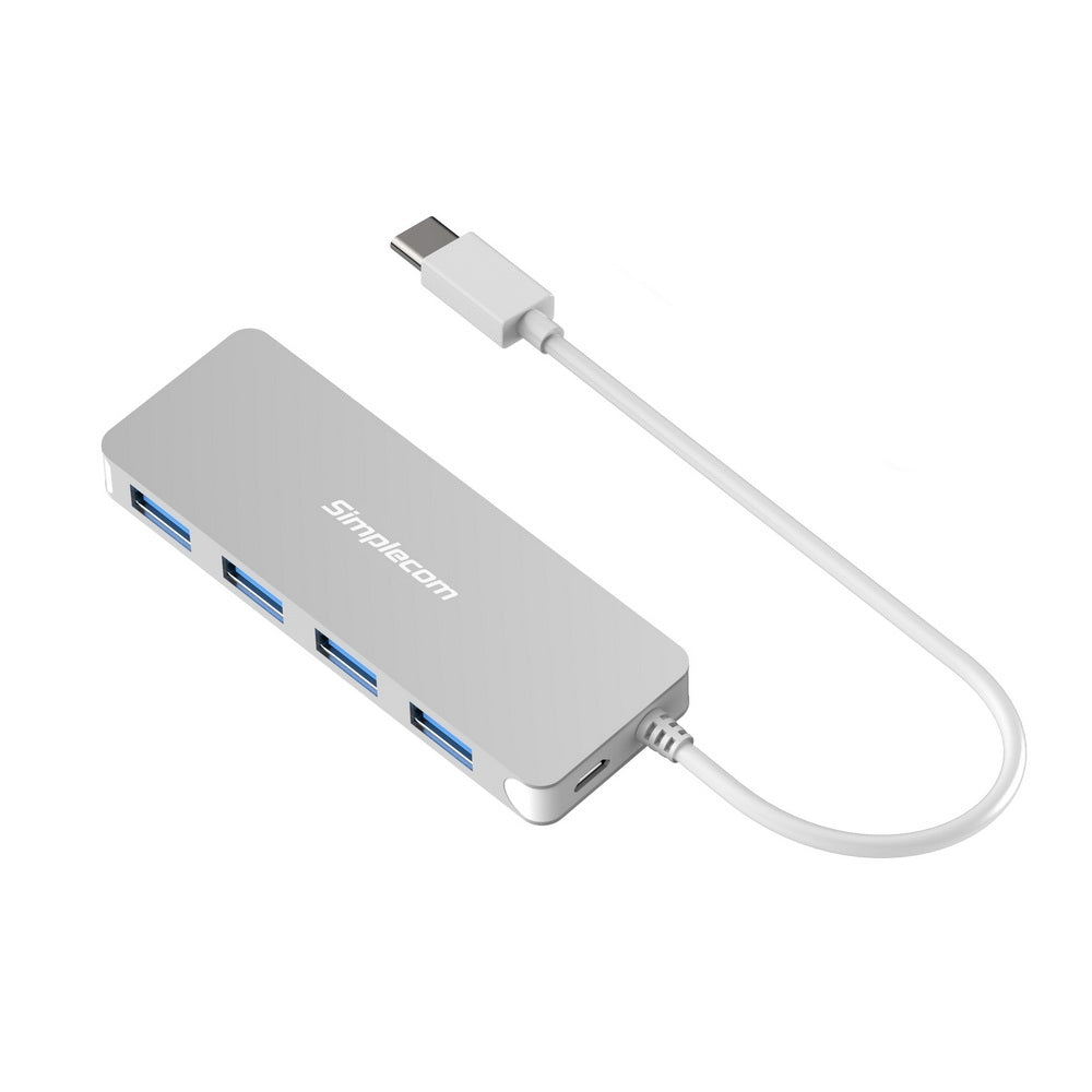 Simplecom CH320 Slimline Aluminium USB Type-C Hub with 4 USB 3.0 Ports - Silver