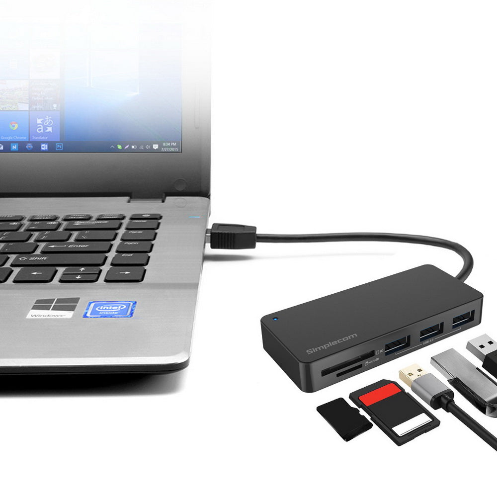 Simplecom CH368 3-in-1 USB 3.0 Hub with Dual SD/MicroSD Card Reader