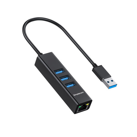 Simplecom CHN420 Aluminium 3-Ports USB Hub with Built-in Gigabit Ethernet Adapter - Black