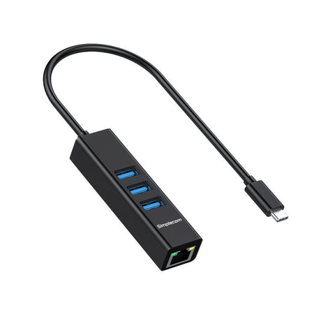 Simplecom CHN421 Aluminum USB-C Hub with 3 USB-A Ports and Gigabit Ethernet Adapter - Black