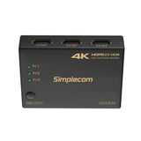 Simplecom CM303 3-Port Ultra HD HDMI Switcher with Remote Control - 4K@60Hz Splitter