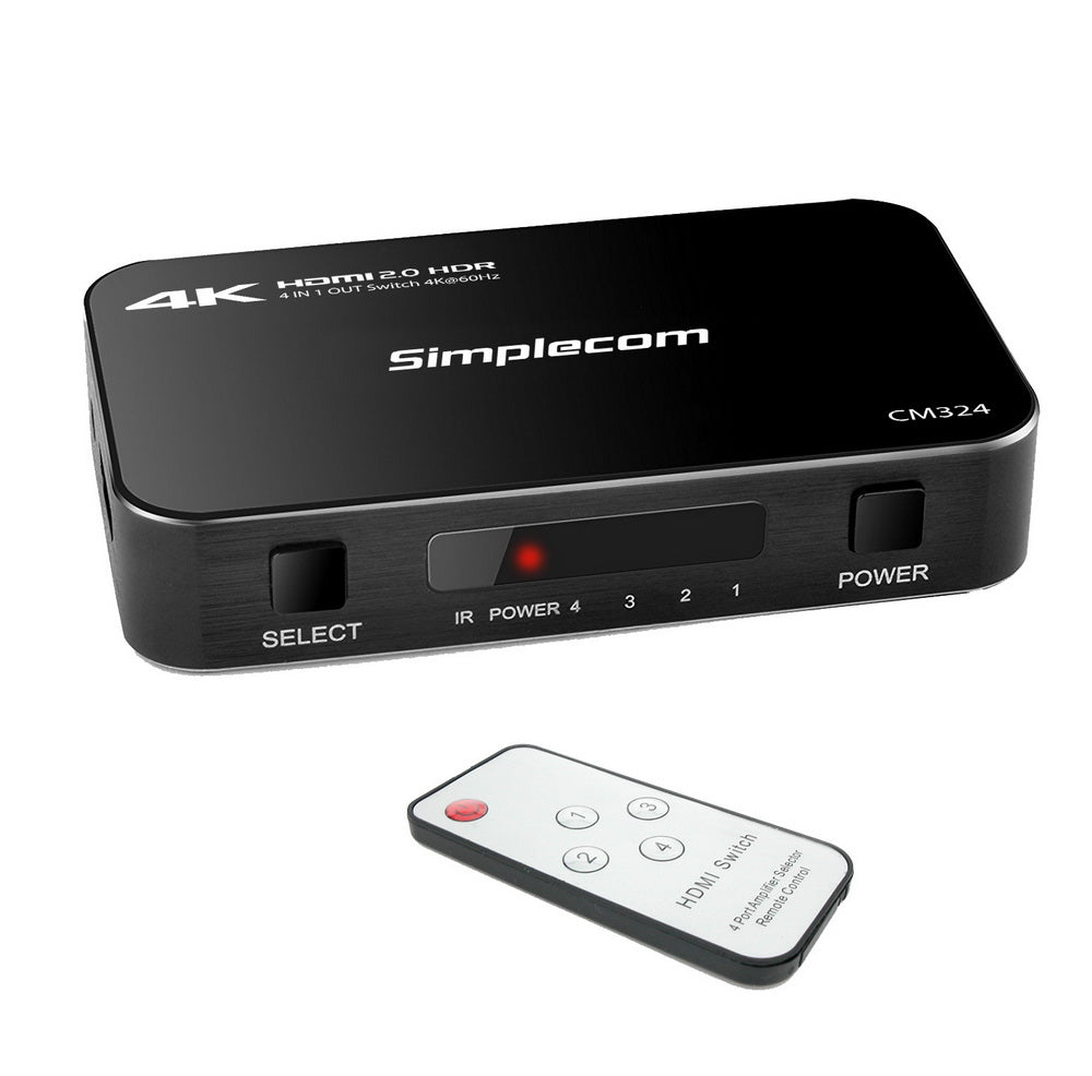 4-Port HDMI 2.0 Switch with Remote Control - 4K @60Hz UHD HDR Splitter and HDCP 2.2 Support