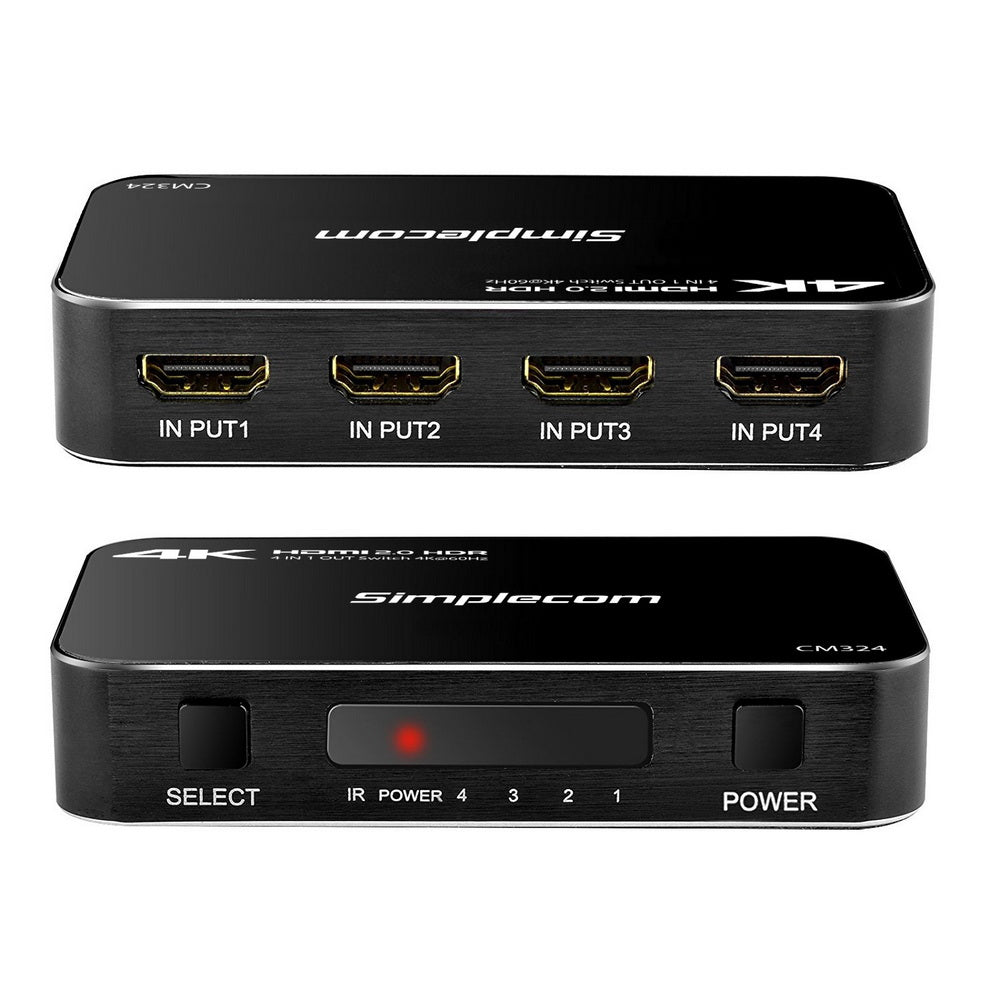 4-Port HDMI 2.0 Switch with Remote Control - 4K @60Hz UHD HDR Splitter and HDCP 2.2 Support