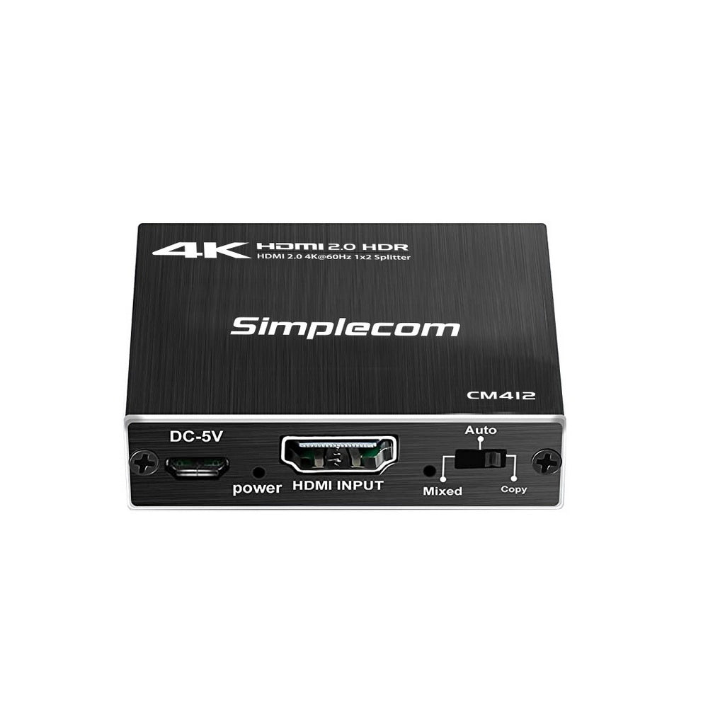 Simplecom CM412 4K HDMI 2.0 1x2 Splitter - Dual Output HDR10 Duplicator for Gaming and Streaming