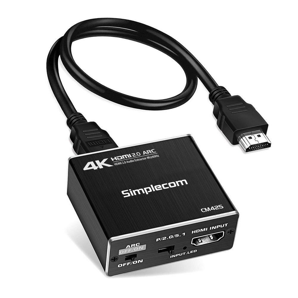 Simplecom CM425 4K@60Hz HDMI Audio Extractor with Optical SPDIF, 3.5mm Stereo, and ARC Support