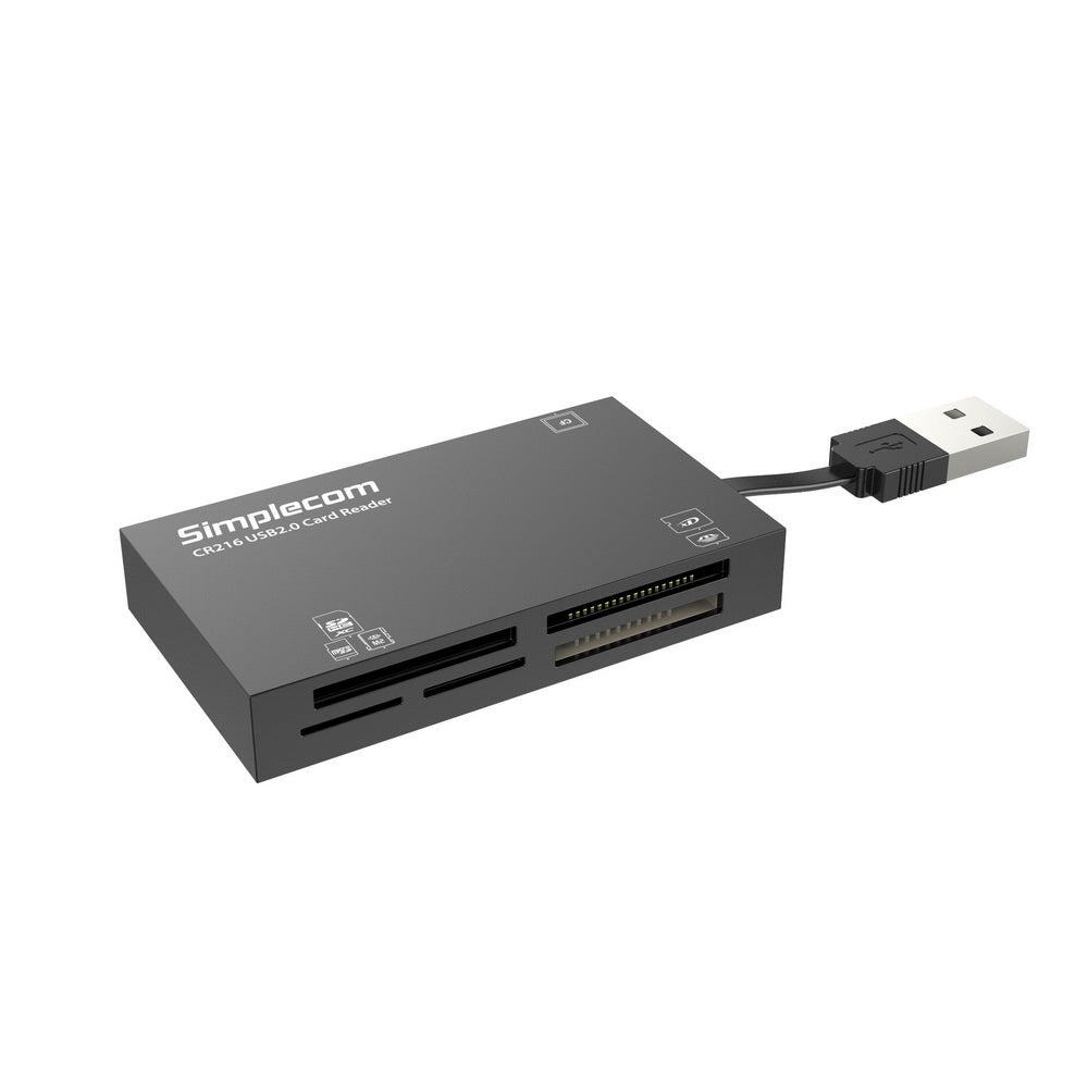 Simplecom CR216 6-Slot USB 2.0 Memory Card Reader - Compact All-in-One for SD, CF, M2, and Micro SD - Black