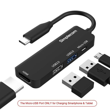 Simplecom DA305 4-in-1 USB-C to HDMI Hub with USB 3.0, USB 2.0 & Micro USB Charging Port