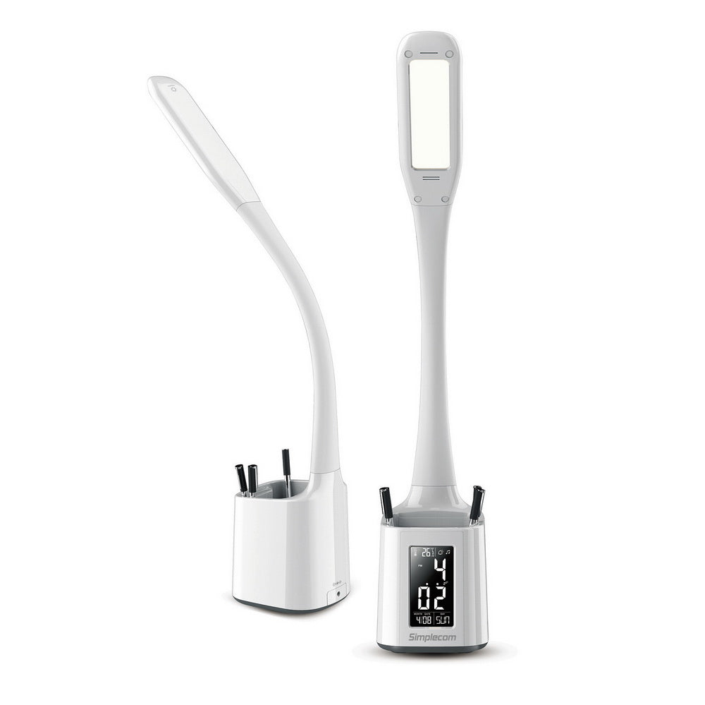 Elegant LED Desk Lamp with Flexible Neck, Pen Holder & Digital Display