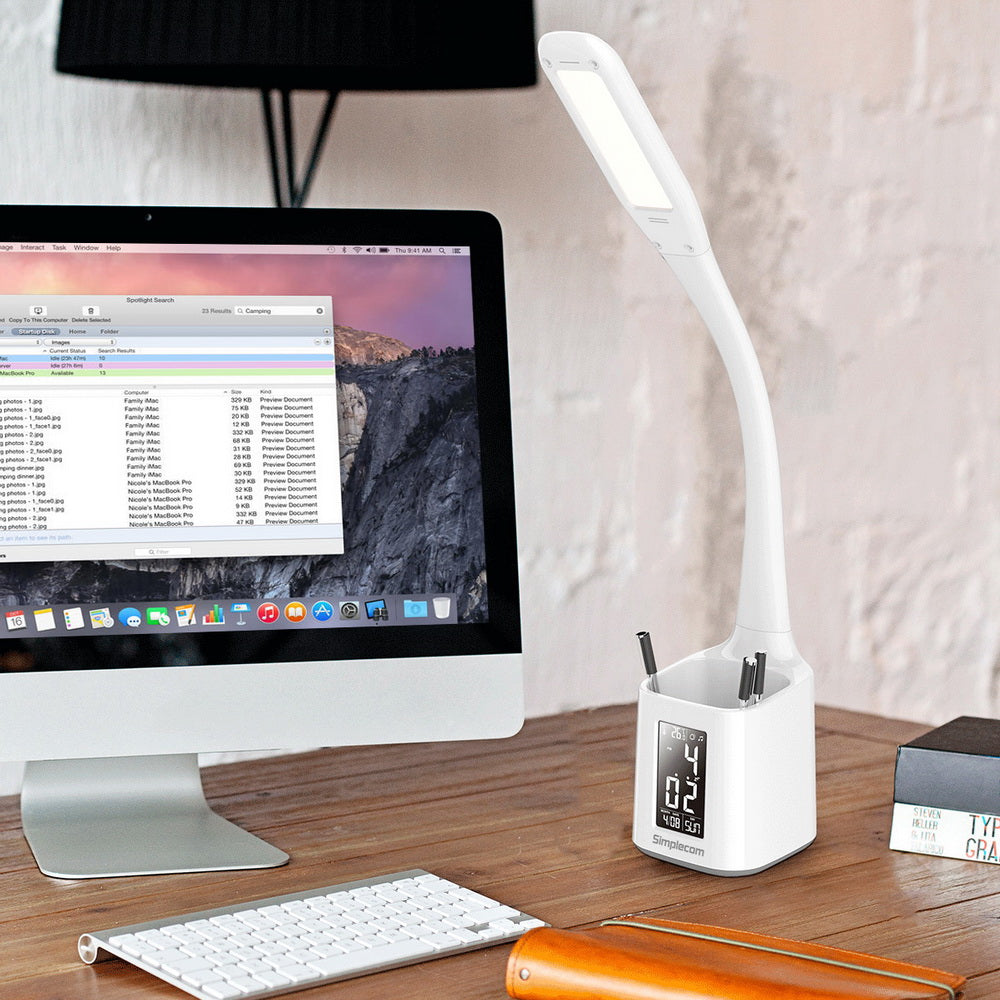 Elegant LED Desk Lamp with Flexible Neck, Pen Holder & Digital Display