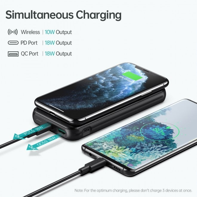 Choetech B650-CC Ultra Slim 10000mAh Wireless Charging Power Bank (Black)