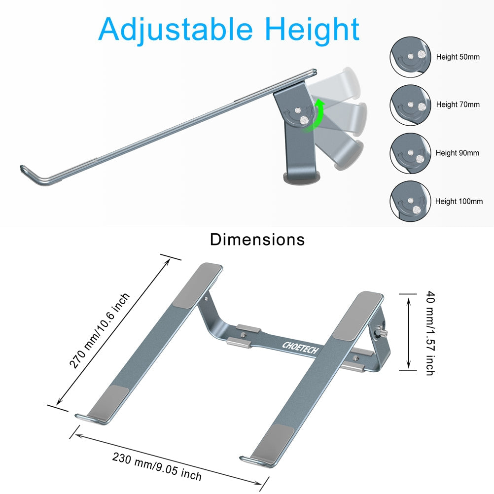 CHOETECH H033 Portable Adjustable Aluminum Laptop Cooling Stand in Grey