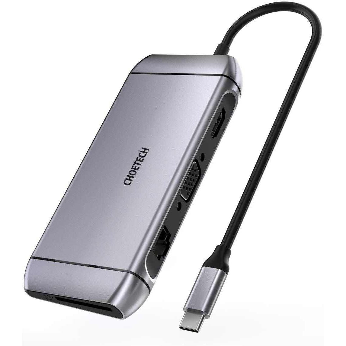 CHOETECH 9-in-1 USB-C Multifunction Hub Adapter with HDMI, VGA, Ethernet, and Power Delivery