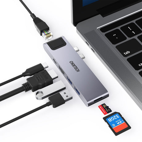 CHOETECH 7-in-2 USB-C Hub for MacBook Pro and Air with 4K HDMI and Thunderbolt 3