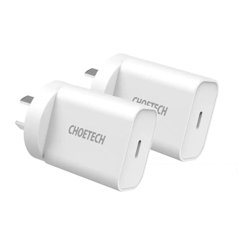 CHOETECH 20W USB-C PD Charger Adapter Twin Pack - White