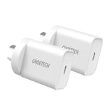 CHOETECH 20W USB-C PD Charger Adapter Twin Pack - White