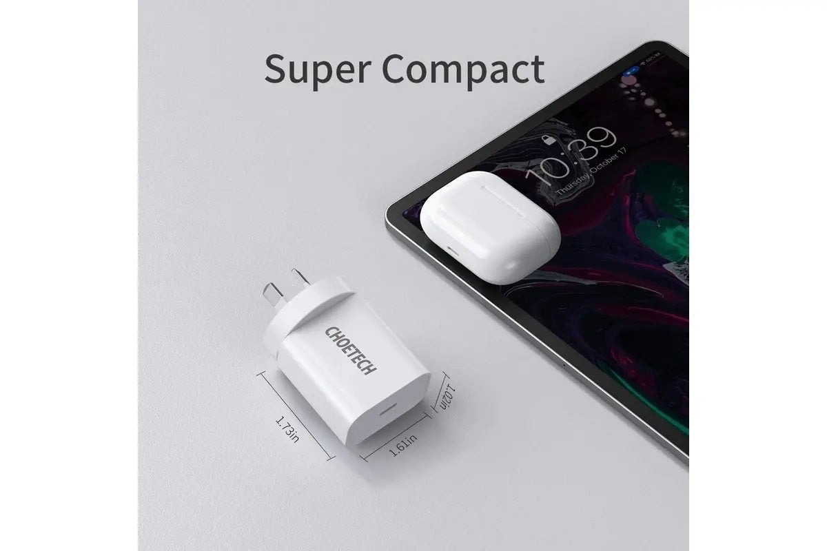 CHOETECH 20W USB-C PD Charger Adapter Twin Pack - White