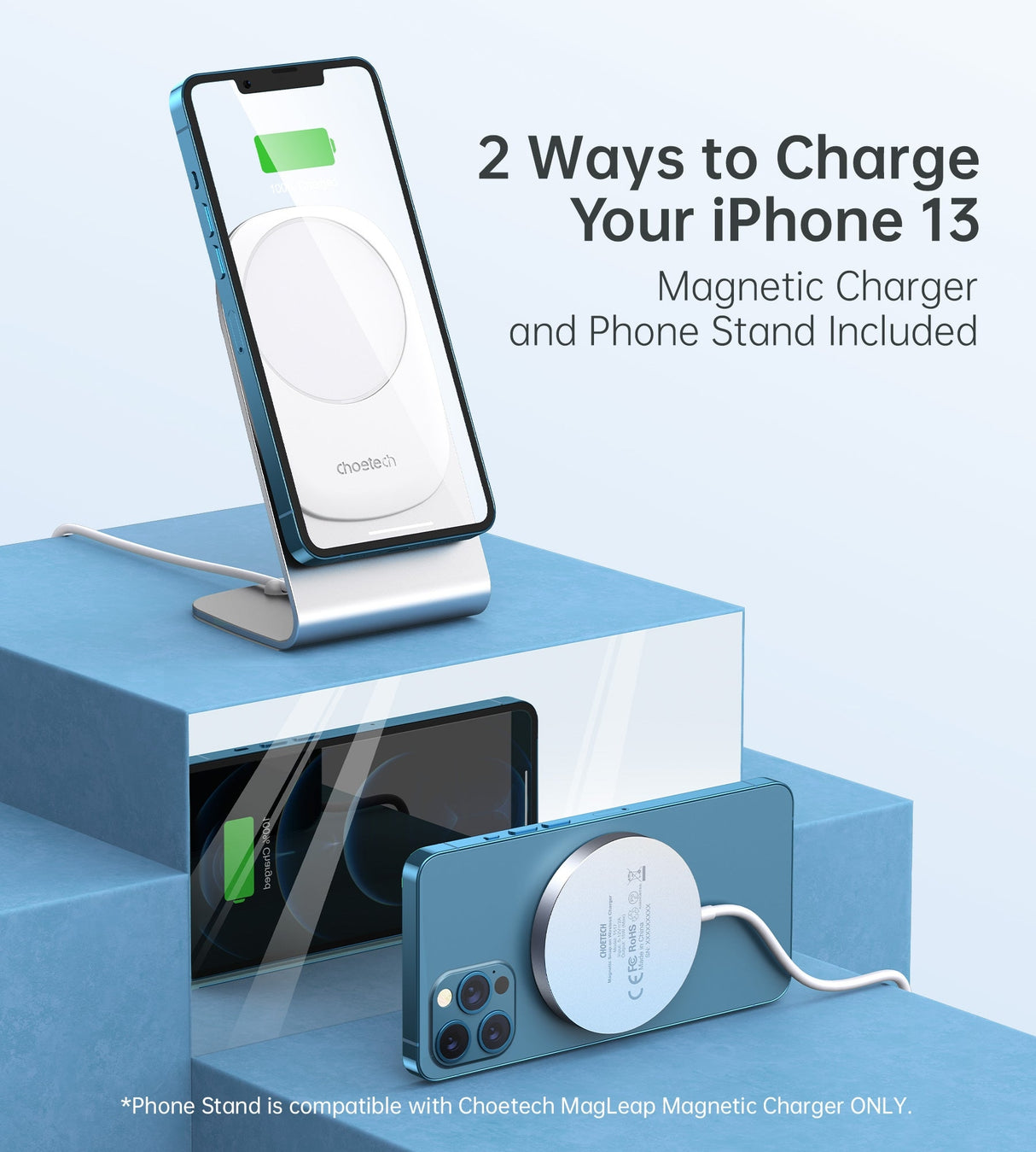 CHOETECH Magnetic Fast Wireless Charging Stand for iPhone 13/12 with Adjustable Viewing Angle