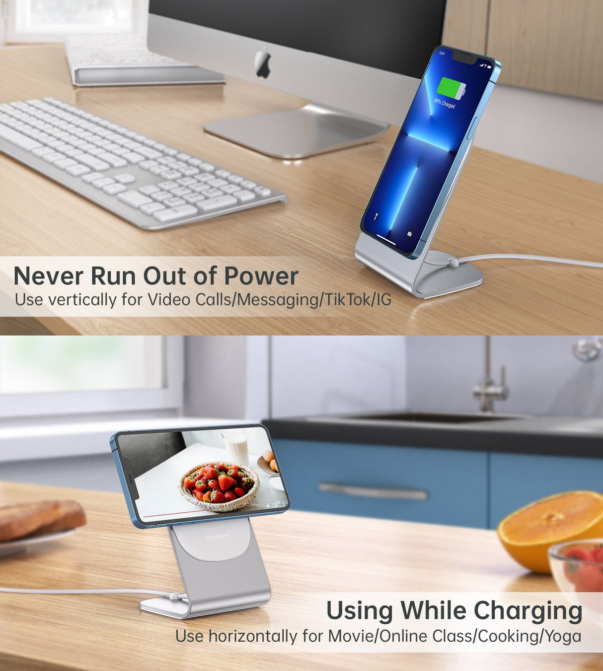 CHOETECH Magnetic Fast Wireless Charging Stand for iPhone 13/12 with Adjustable Viewing Angle