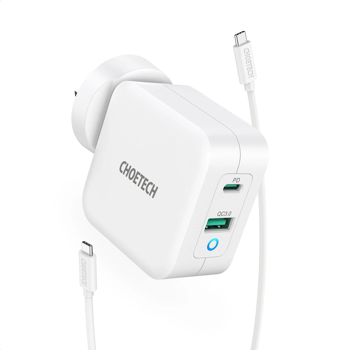 CHOETECH 65W GaN USB-C Dual Port Fast Charger with Foldable Plug