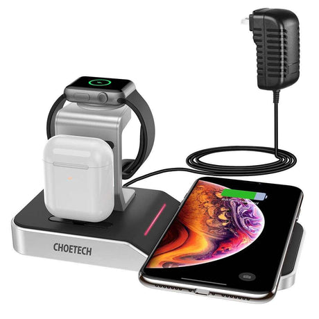 CHOETECH T316 Multi-Device Wireless Charging Dock for iPhone, Apple Watch, iPod, and Qi-Compatible Phones