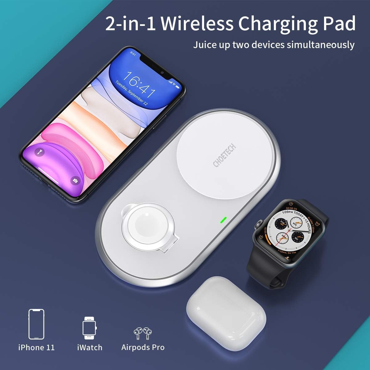 CHOETECH T317 2-in-1 Fast Charging Station for iPhone, Apple Watch & AirPods