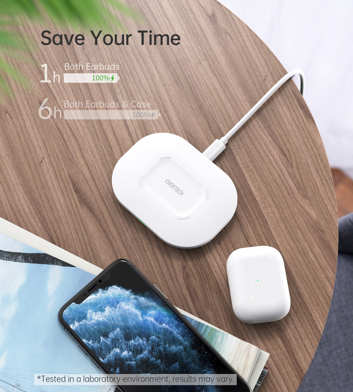 CHOETECH T550-F Wireless Fast Charging Pad for AirPods and Smartphones