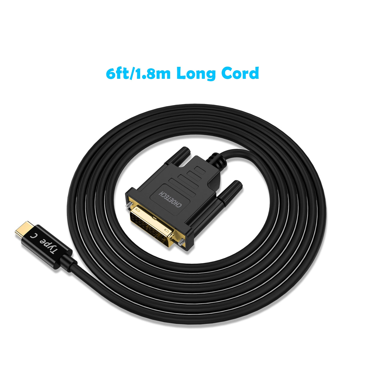 CHOETECH 1.8m USB-C to DVI Cable (4K@30Hz) - Thunderbolt 3 Compatible