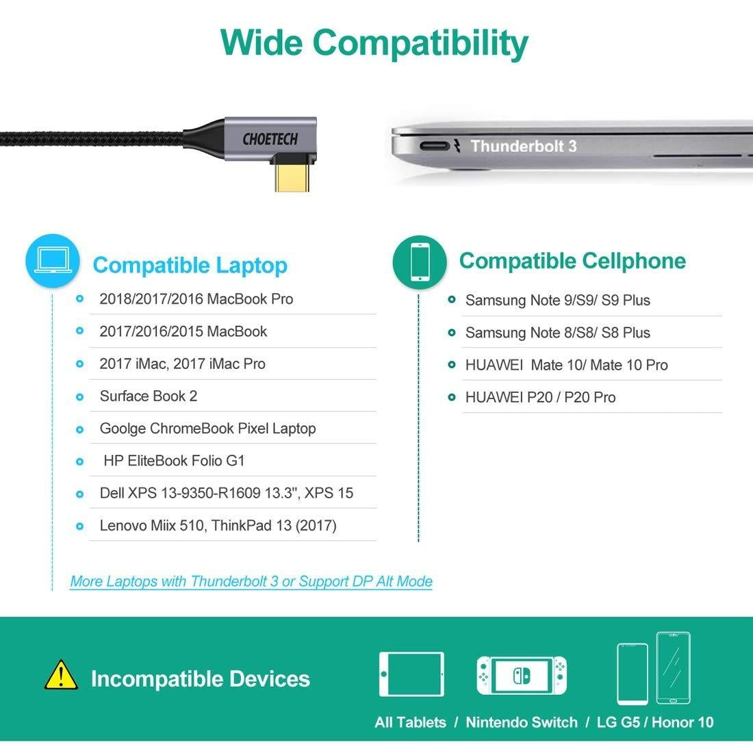 Choetech XCH-1803 4K@60Hz USB C to HDMI Braided Cable - Plug and Play Solution