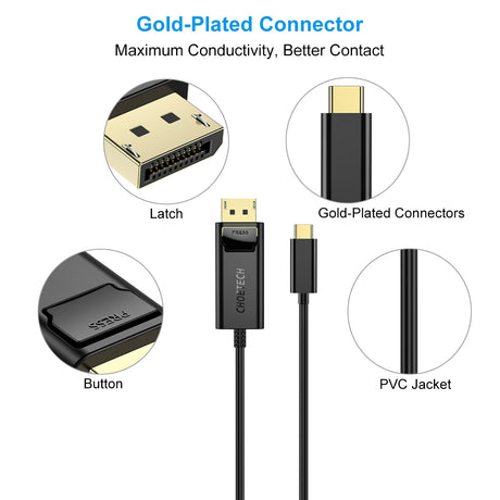 CHOETECH 1.8m USB-C to 4K DisplayPort Cable (XCP-1801BK)