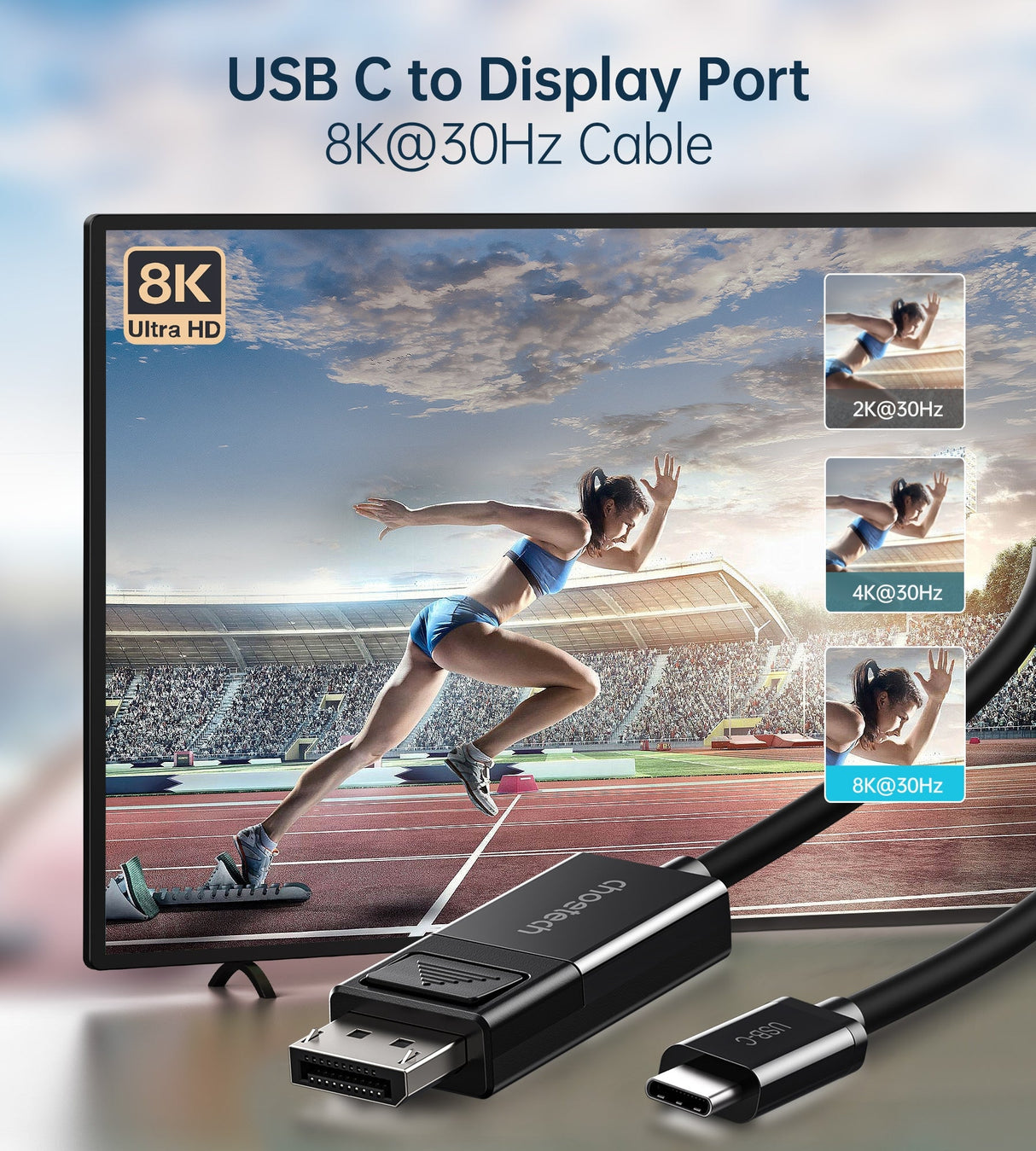 CHOETECH 8K USB-C to DisplayPort Cable - 1.8M, Two-Way Transmission, 30Hz Refresh Rate