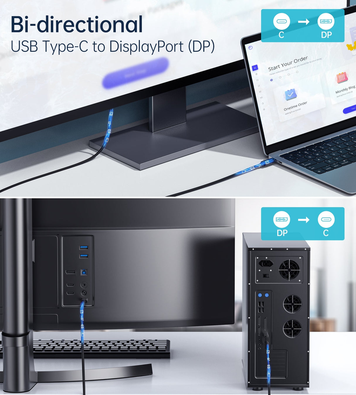 CHOETECH 8K USB-C to DisplayPort Cable - 1.8M, Two-Way Transmission, 30Hz Refresh Rate